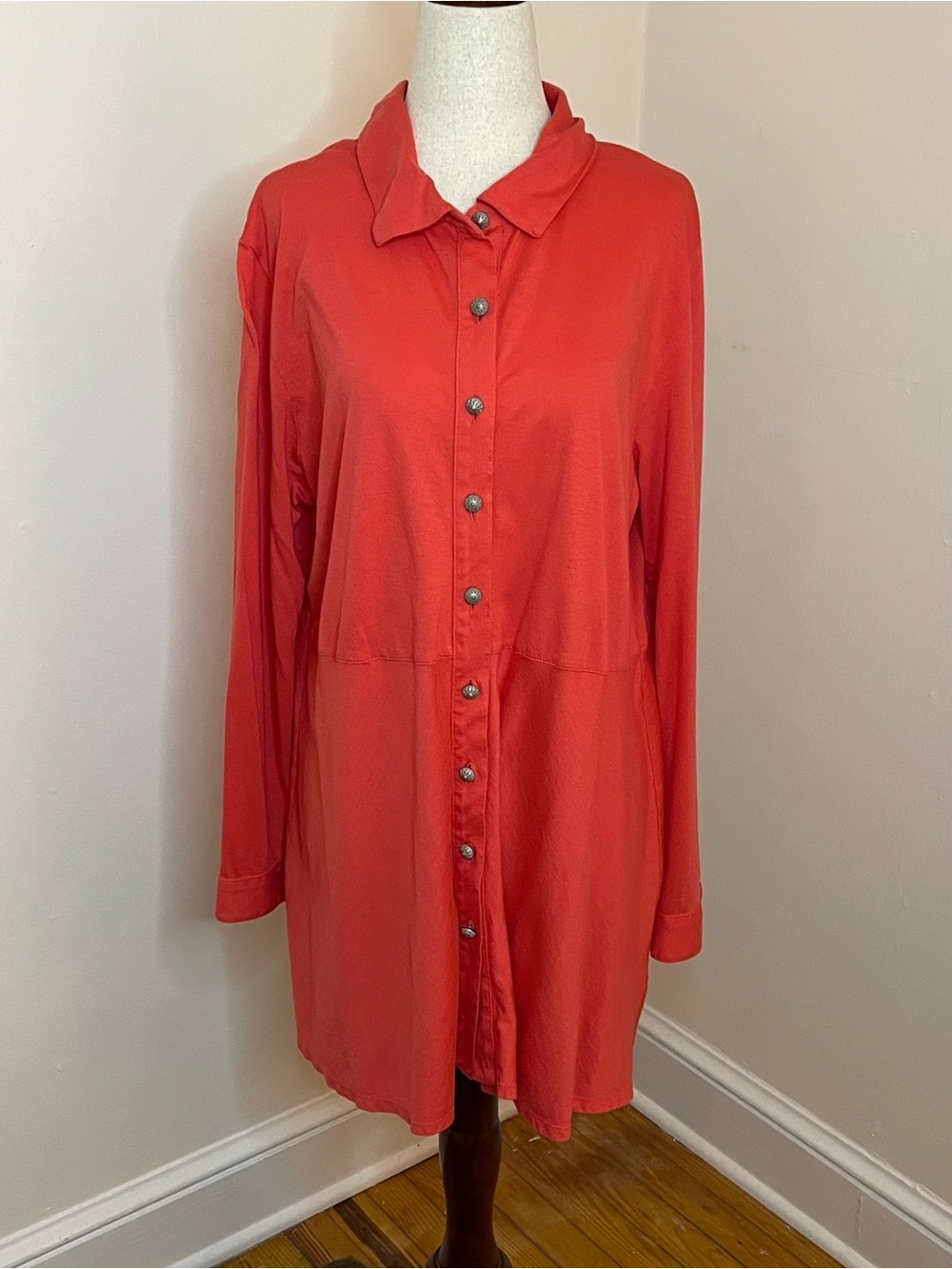 J. Jill 1X Pima Cotton Modal Coral Tunic Shirt Detailed Silver Buttons